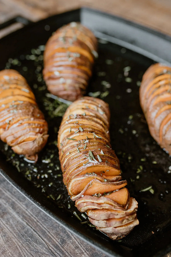 Hassleback Sweet Potatoes with Rosemary Garlic Butter