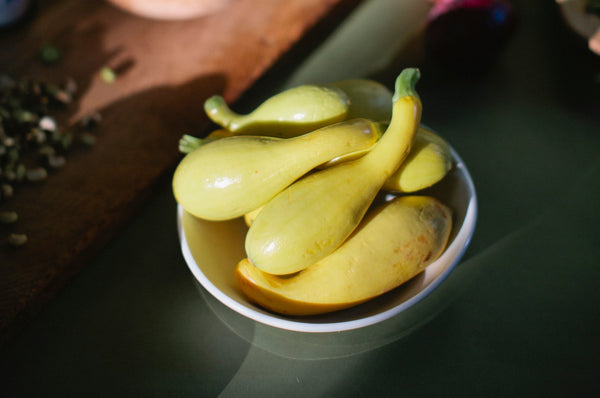 A bowl of golden summer squash