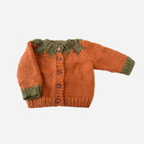 Clay orange Pumpkin Cardigan with moss green trim, Stone Hollow Farmstead
