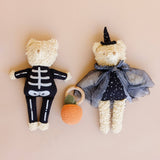 Witch Bear styled beside Skeleton Bear and a pumpkin rattle, Stone Hollow Farmstead