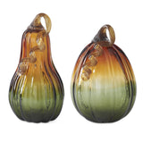 Green and amber handblown glass gourds, group view