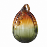 Green and amber handblown glass gourd, rounded