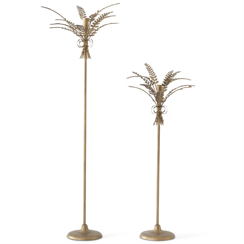 Antique Gold Metal Wheat Taper Candleholder