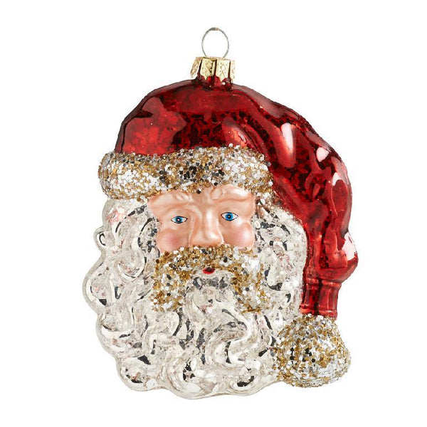 Glass Santa Head Ornament, 5" - Stone Hollow Farmstead
