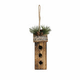 Wood Birdhouse Ornament, Flat Roof Tower
