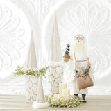 Santa in White Coat w/Tree and Sack of Gifts, 28" - Stone Hollow Farmstead