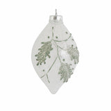 Snowy Clear Glass Ornament, Teardrop