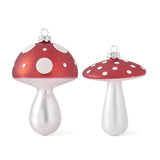 Red and White Polka Dot Mushroom Glass Ornament, group view