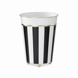 Stone Hollow Farmstead – Black and White Striped Gold Rim Metal Pot Medium