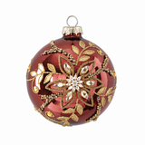 Stone Hollow Farmstead – Burgundy and Gold Jeweled Glass Ornament Round