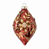 Stone Hollow Farmstead – Burgundy and Gold Jeweled Glass Ornament Teardrop