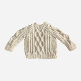 Cream Fisherman Sweater with textured knit stitches, Stone Hollow Farmstead