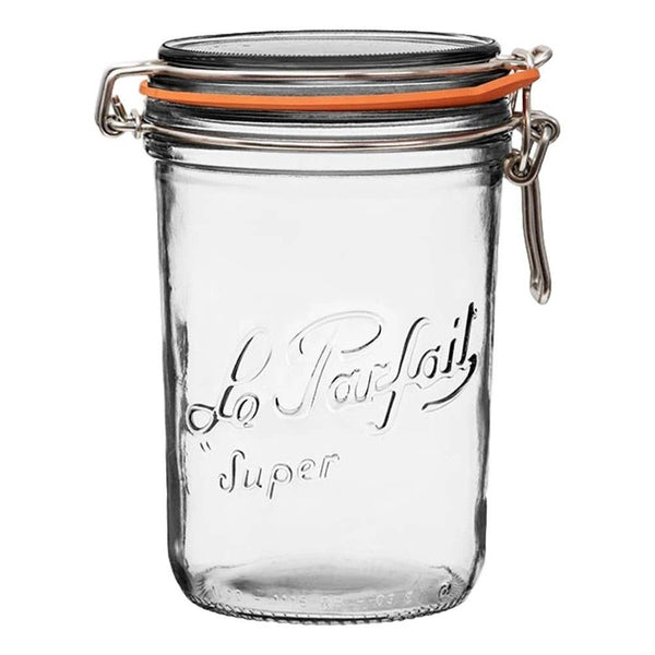 1L Tapered French Glass Preserving Jar W Airtight Rubber - Stone Hollow Farmstead