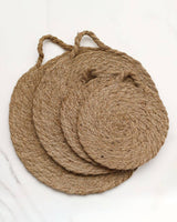 Round Woven Natural Trivets with Handle - Stone Hollow Farmstead