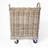 Rattan Square Kubu Grey Storage Baskets on Wheels - Stone Hollow Farmstead