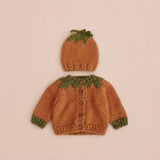 Pumpkin Hat styled above the matching Pumpkin Cardigan, Stone Hollow Farmstead