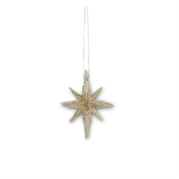 9 point champagne glitter star ornament 2.5 inch