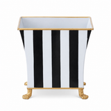 Stone Hollow Farmstead – Black and White Striped Gold Rim Metal Planter Small