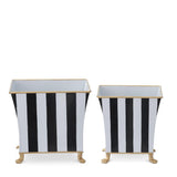 Stone Hollow Farmstead – Black and White Striped Gold Rim Metal Planter