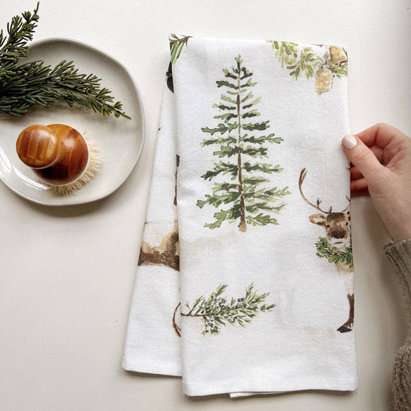 Evergreen Christmas Tea Towel - Stone Hollow Farmstead