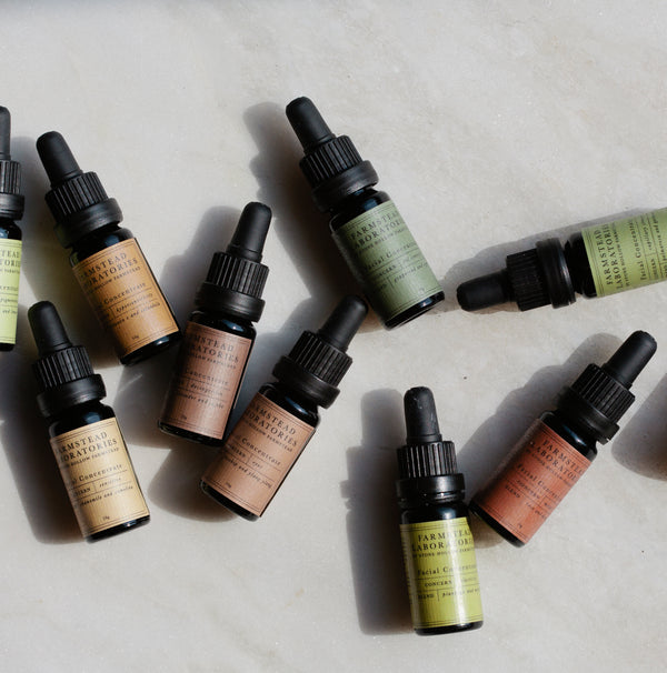 dropper bottles of Farmstead Laboratories facial concentrate 