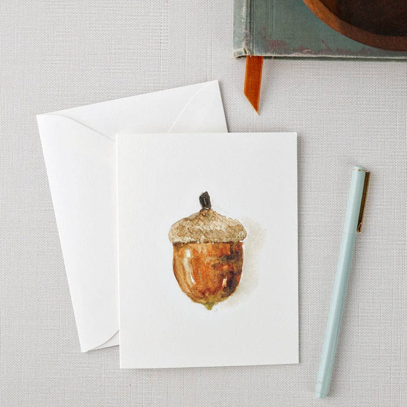 Acorn watercolor notecard by Emily Lex, single card with envelope