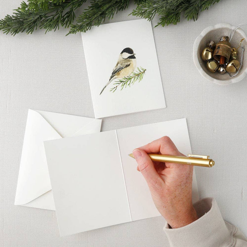 Chickadee watercolor notecard by Emily Lex, single card with envelope
