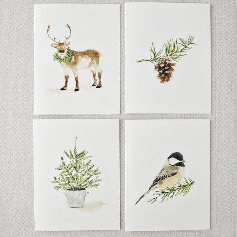 Evergreen watercolor note cards by Emily Lex, single card with envelope