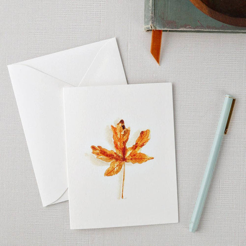 Maple leaf watercolor notecard by Emily Lex, single card with envelope