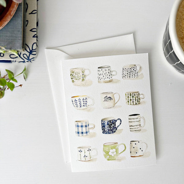 Mugs watercolor notecard by Emily Lex, single card with envelope
