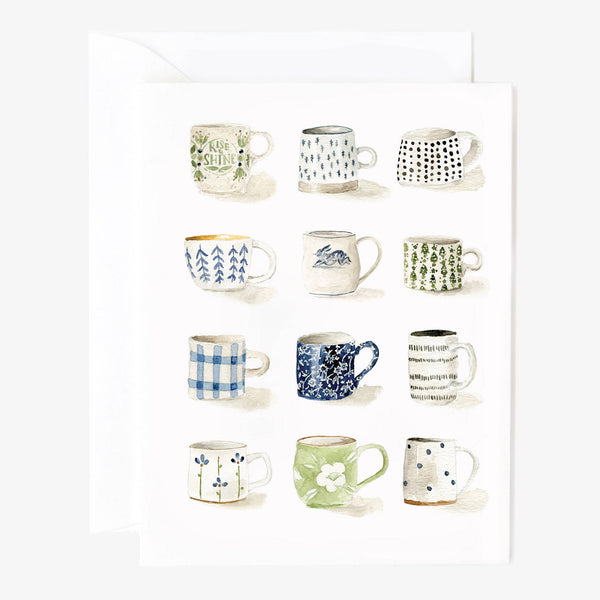 Mugs watercolor notecard by Emily Lex, single card with envelope