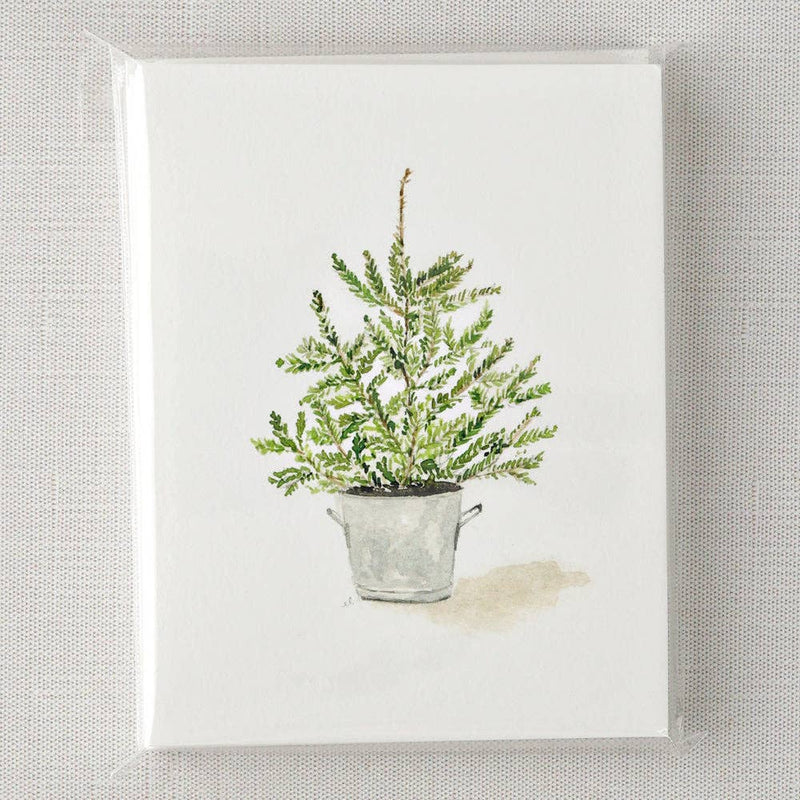 Potted tree watercolor notecard by Emily Lex, single card with envelope