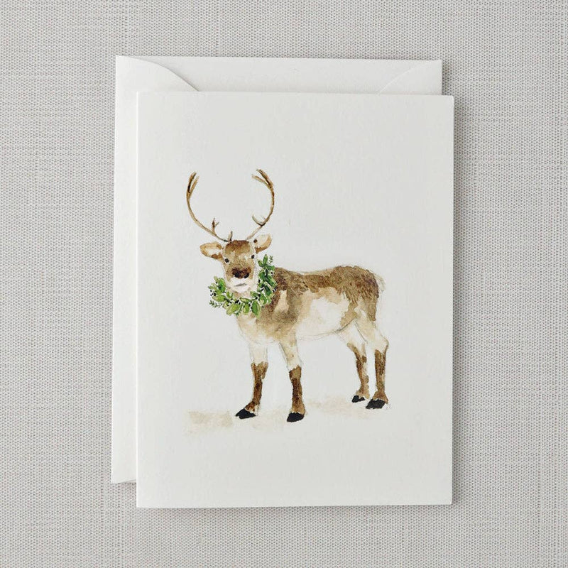 Reindeer watercolor notecard by Emily Lex, single card with envelope