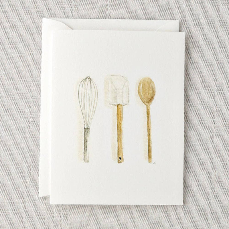 Utensils watercolor notecard by Emily Lex, single card with envelope