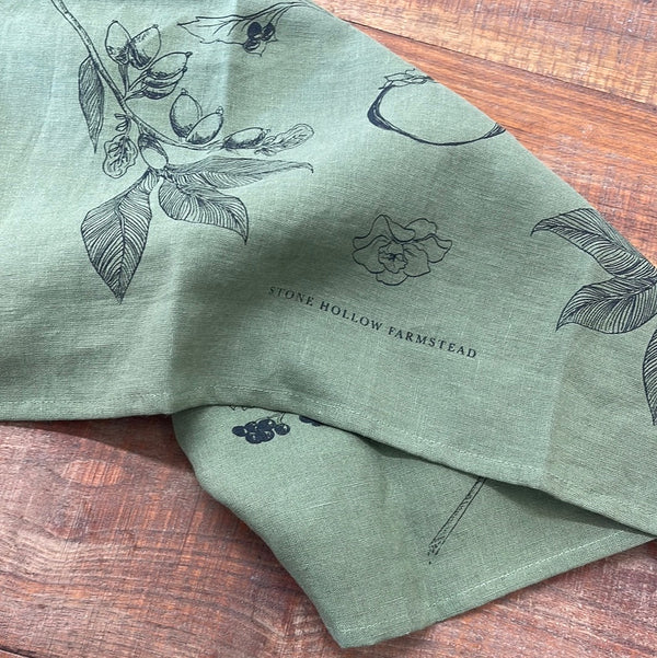 Botanical Linen Tea Towel | Forest Green - Stone Hollow Farmstead