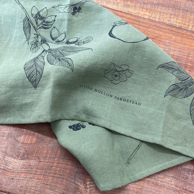 Botanical Linen Tea Towel | Forest Green - Stone Hollow Farmstead