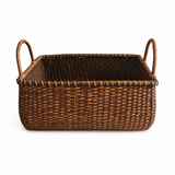 Large Handwoven Rattan Market Basket, Stone Hollow Farmstead