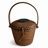 Large Handwoven Rattan Lidded Basket, Stone Hollow Farmstead