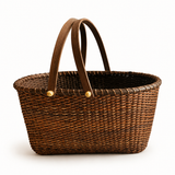 Large Handwoven Rattan Carriage Basket, Stone Hollow Farmstead