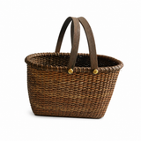 Small Handwoven Rattan Carriage Basket, Stone Hollow Farmstead
