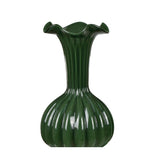Dark Green Ruffled Glass Vase, Tall, Stone Hollow Farmstead