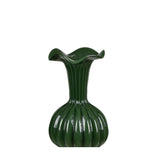 Dark Green Ruffled Glass Vase, Short, Stone Hollow Farmstead
