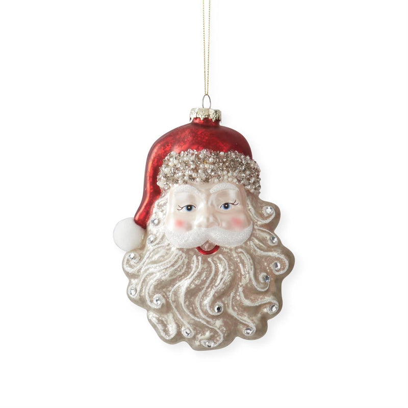 Santa Head W/Rhinestones Glass Ornament, 7" - Stone Hollow Farmstead