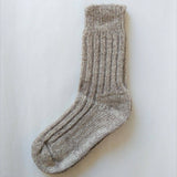 Single rib knit crew sock in natural grey wool alpaca cotton hemp