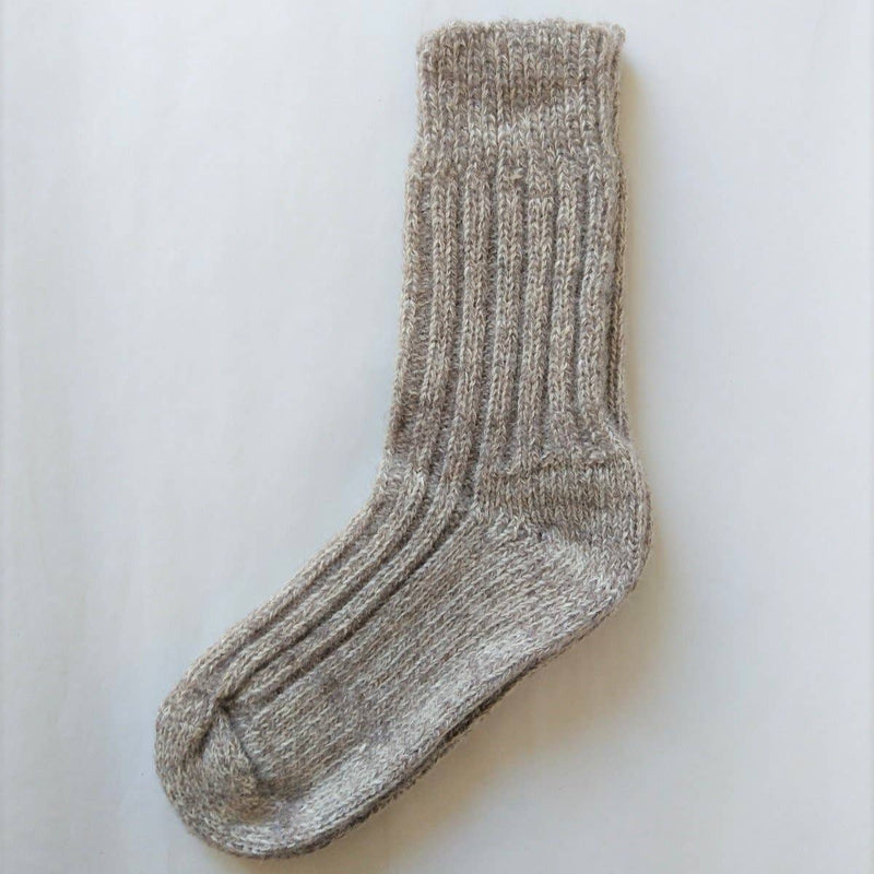 Single rib knit crew sock in natural grey wool alpaca cotton hemp
