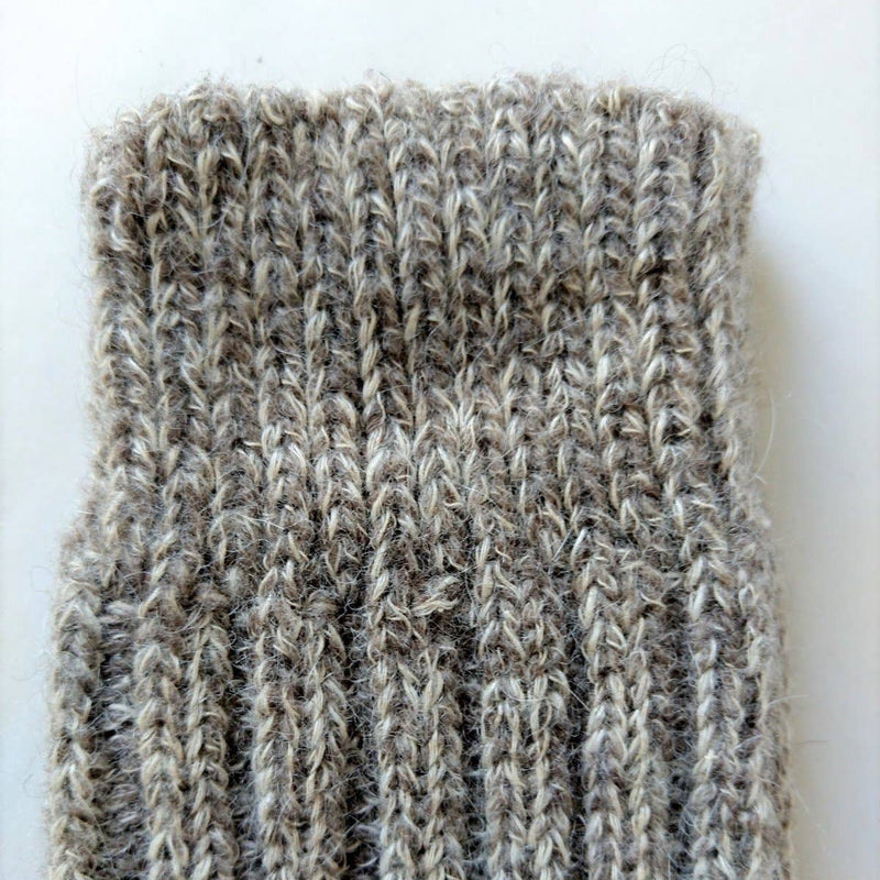 Close view of rib cuff on wool alpaca cotton hemp crew socks