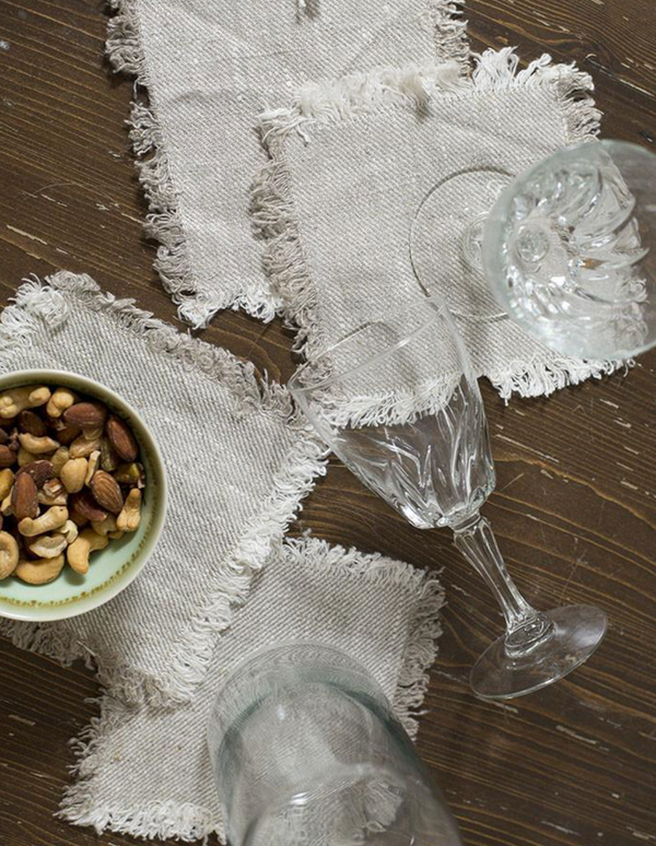 Linen Cocktail Napkin | Natural Striped - Stone Hollow Farmstead