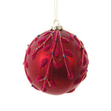 Stone Hollow Farmstead – Textured Foliage Ball Ornament, 4.75" – Red and Fuchsia