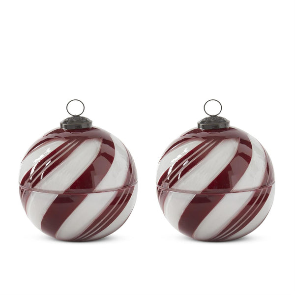 assorted filled red and white striped glass ornament 5 inch