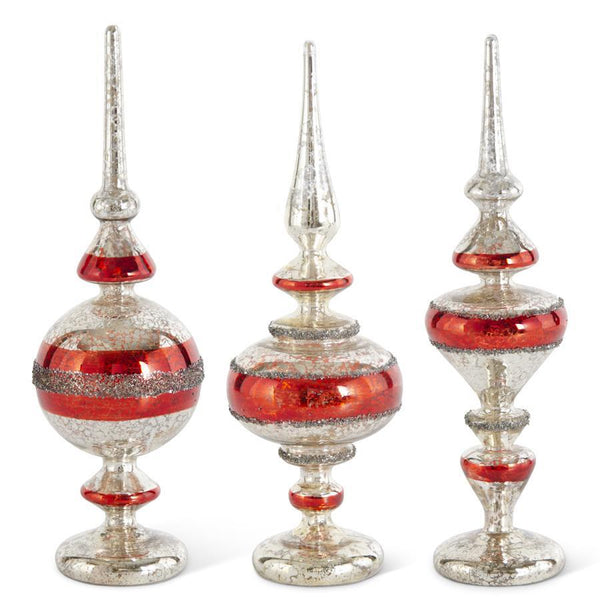 assorted silver mercury glass finial ornaments 10 inch